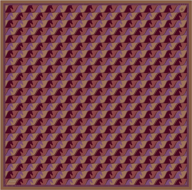Bordo Geometrik Desen %100 Twill İpek Eşarp 4406-02
