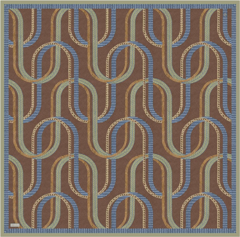 Camel Geometrik Desen %100 Twill İpek Eşarp 4424-34