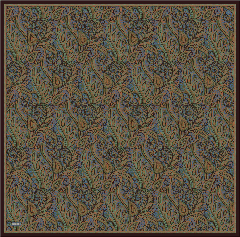 Çok Renkli Etnik Desen %100 Twill İpek Eşarp 4404-84