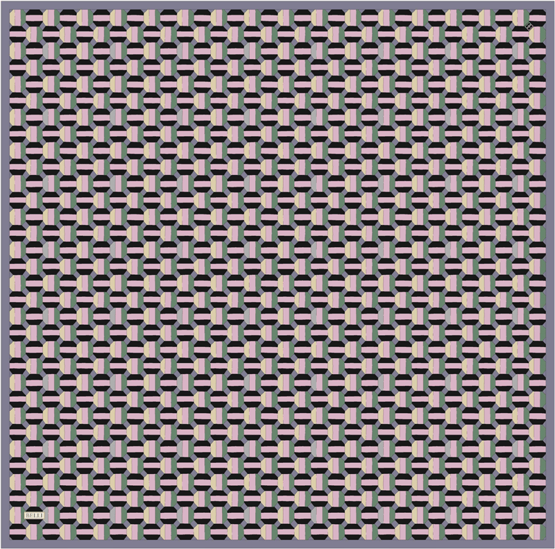 Çok Renkli Geometrik Desen %100 Twill İpek Eşarp 4407-86