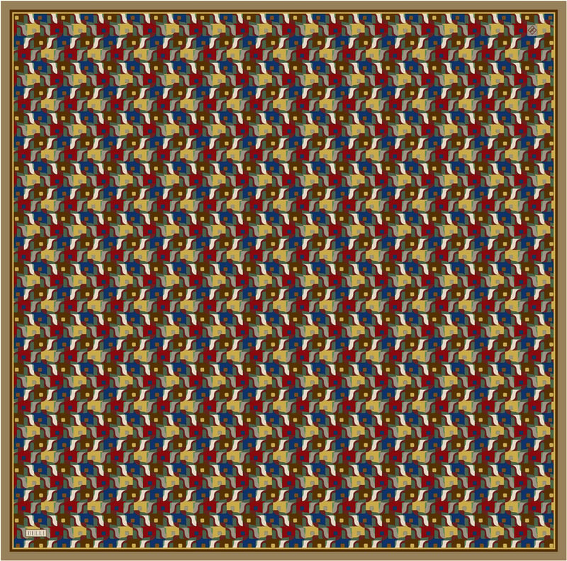 Çok Renkli Geometrik Desen %100 Twill İpek Eşarp 4402-82