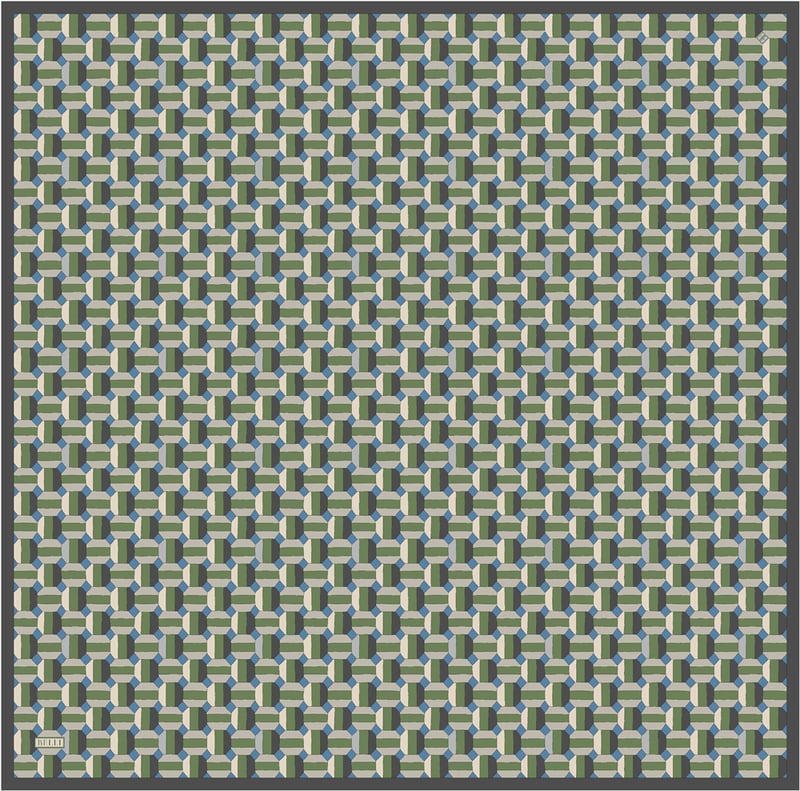 Çok Renkli Geometrik Desen %100 Twill İpek Eşarp 4407-84