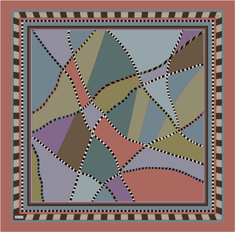 Çok Renkli Geometrik Desen %100 Twill İpek Eşarp 4419-84