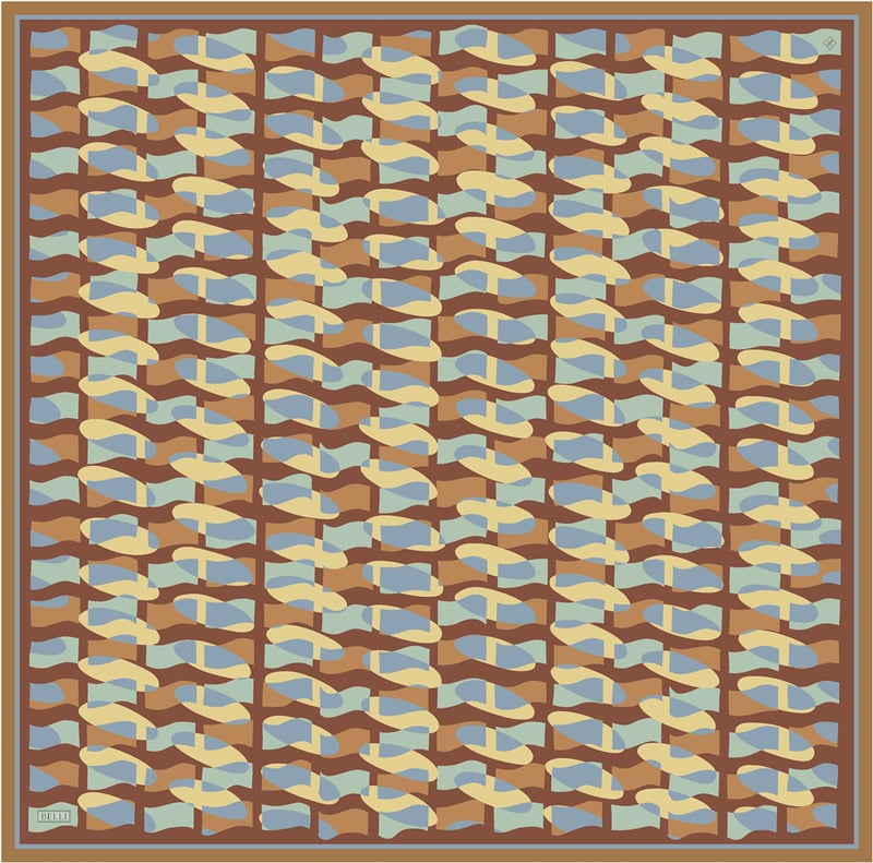 Çok Renkli Geometrik Desen %100 Twill İpek Eşarp 4420-06