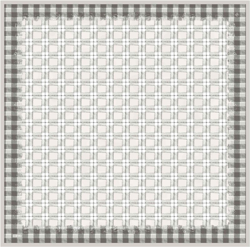 Ekru Geometrik Desen %100 Twill İpek Eşarp 4421-57