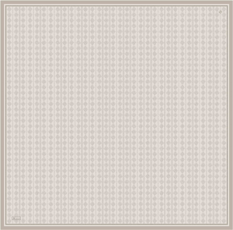 Ekru Geometrik Desen %100 Twill İpek Eşarp 4425-53
