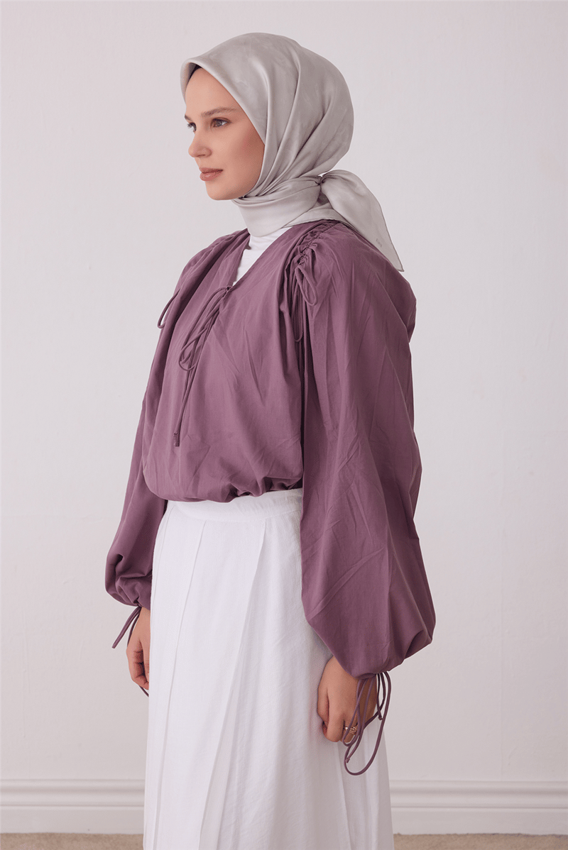 Ekru Soyut Desen %100 Twill İpek Eşarp 4428-06