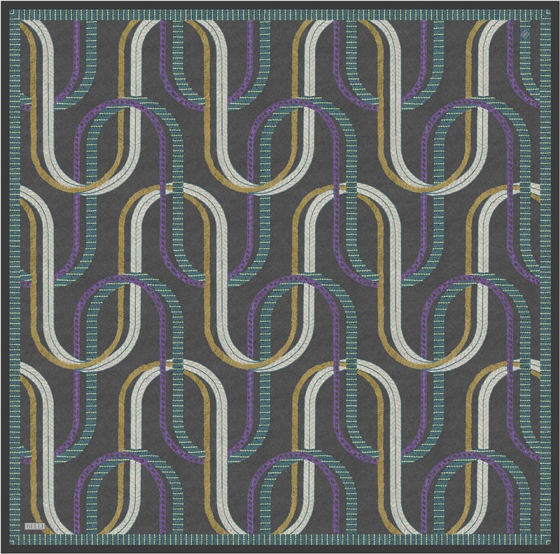 Füme Geometrik Desen %100 Twill İpek Eşarp 4424-80