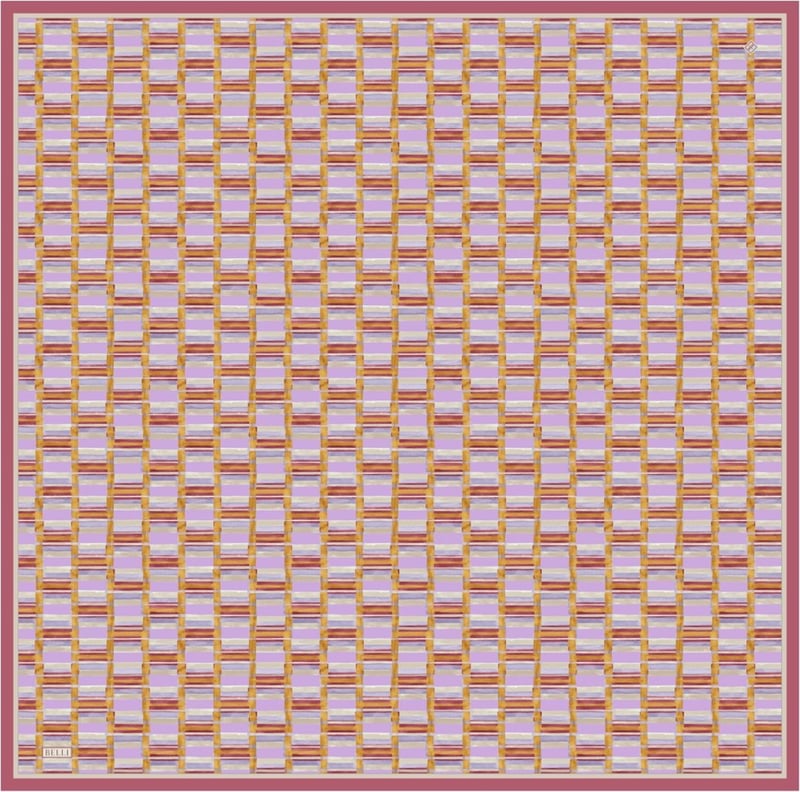 Fuşya Çok Renkli Geometrik Desen %100 Twill İpek Eşarp 4302-53