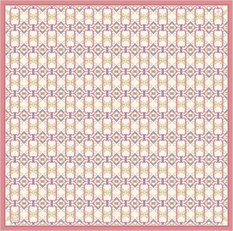 Fuşya Çok Renkli Klasik Desen %100 Twill İpek Eşarp 4328-80