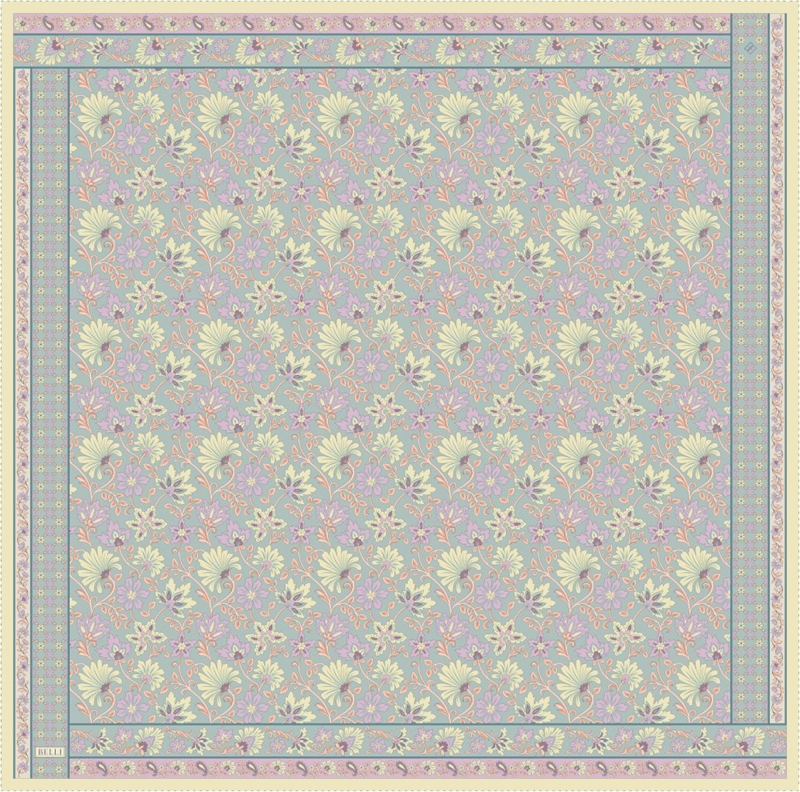 Gri Çok Renkli Etnik Desen %100 Twill İpek Eşarp 4314-80