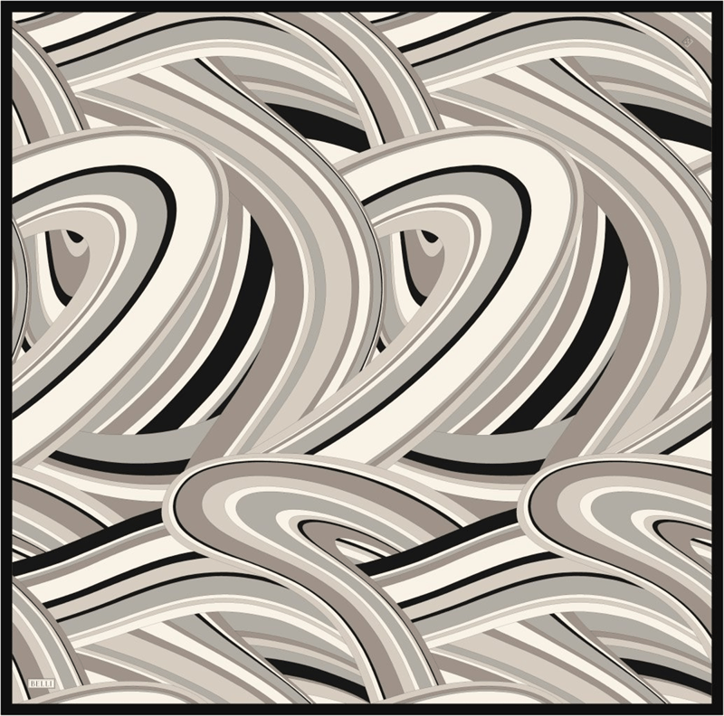 Gri Çok Renkli Geometrik Desen %100 Twill İpek Eşarp 4311-04