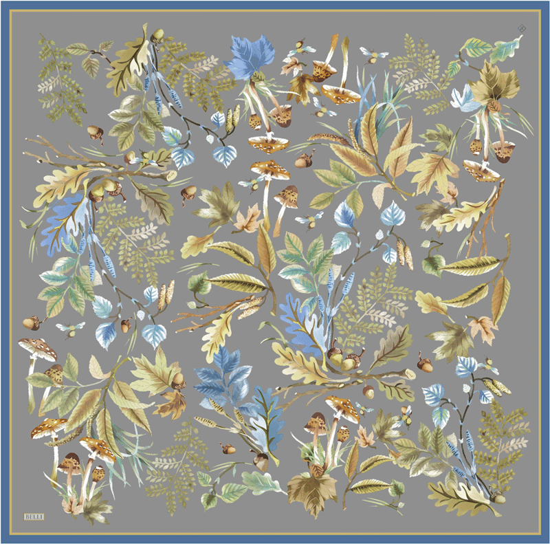 Gri Soyut Desen %100 Twill İpek Eşarp 4412-31