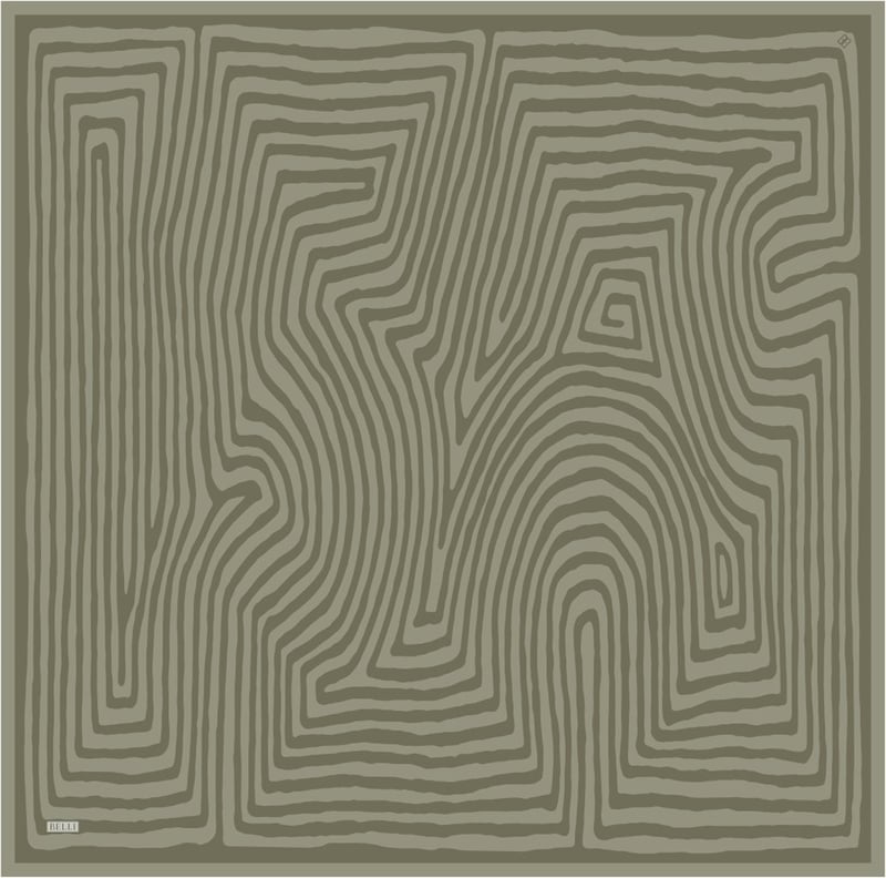 Haki Geometrik Desen %100 Twill İpek Eşarp 4325-85
