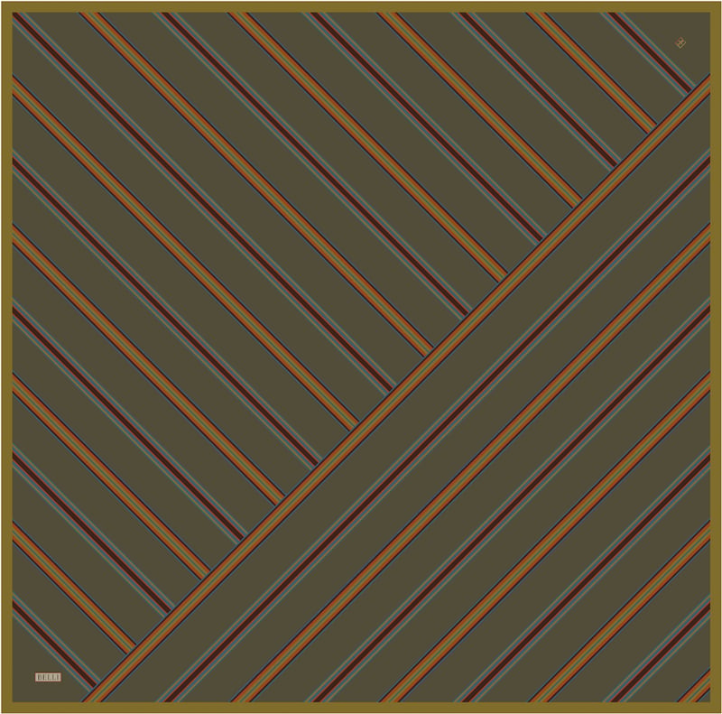 Haki Geometrik Desen %100 Twill İpek Eşarp 4405-34