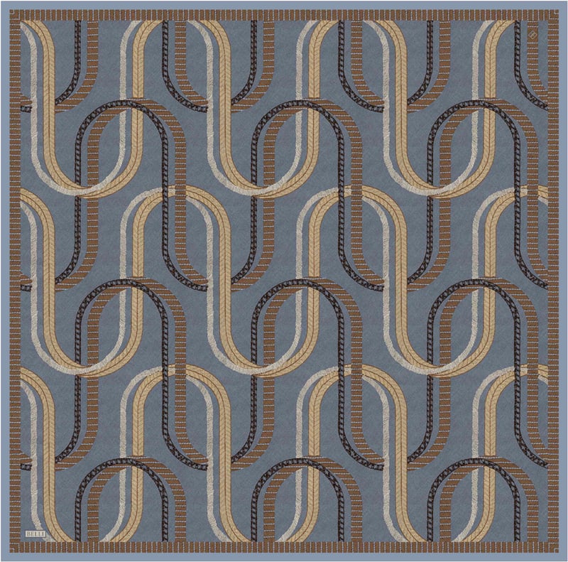 İndigo Geometrik Desen %100 Twill İpek Eşarp 4424-82