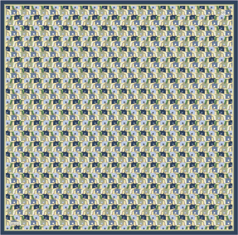 İndigo Geometrik Desen %100 Twill İpek Eşarp 4402-81