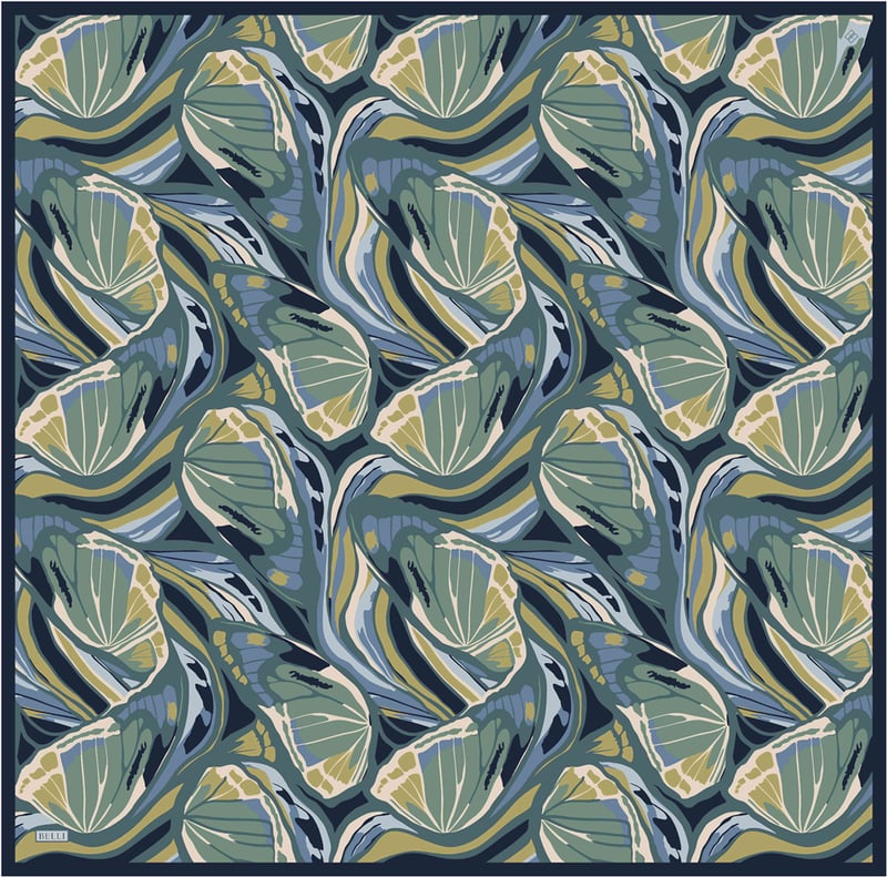 İndigo Soyut Desen %100 Twill İpek Eşarp 4417-83