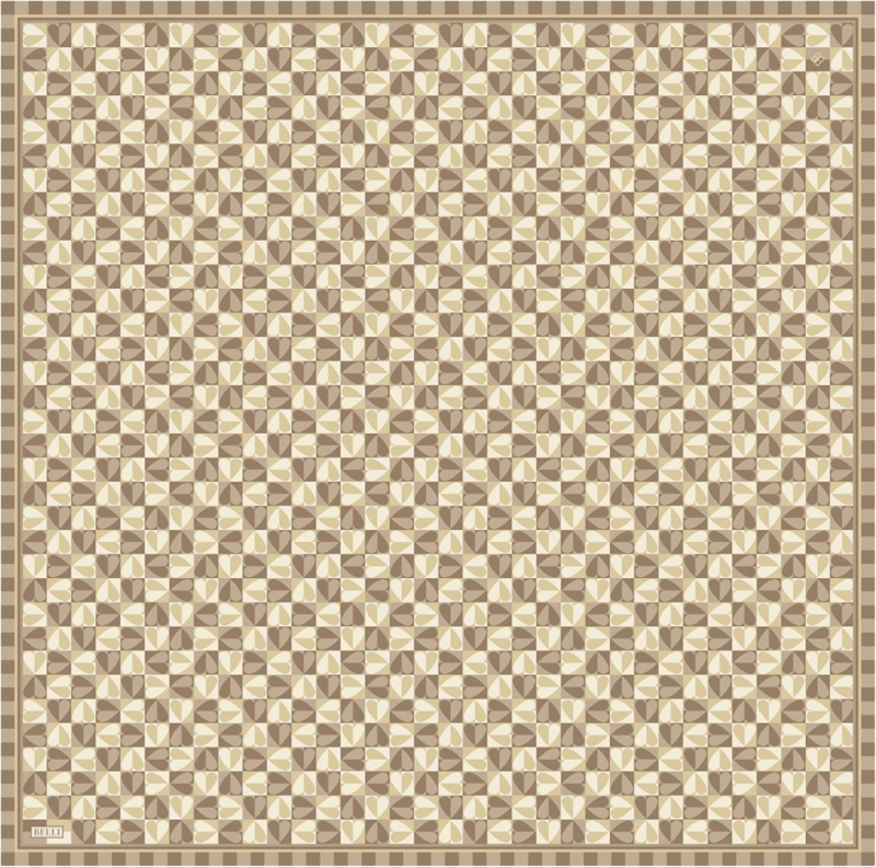 Kahve Çok Renkli Obje Desen %100 Twill İpek Eşarp 4322-81