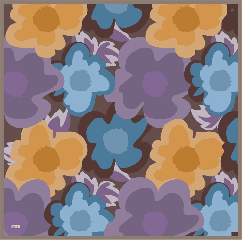 Kahverengi Çiçek Desen %100 Twill İpek Eşarp 4306-33