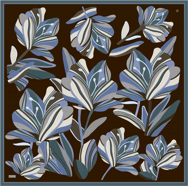 Kahverengi Çiçek Deseni %100 Twill İpek Eşarp 4410-56