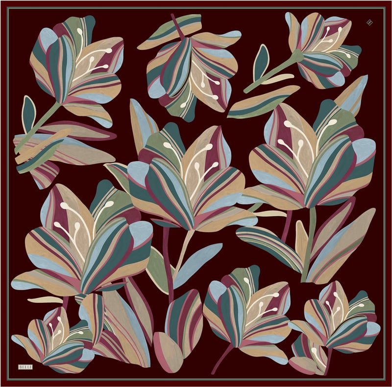 Kahverengi Çiçek Deseni %100 Twill İpek Eşarp 4410-81