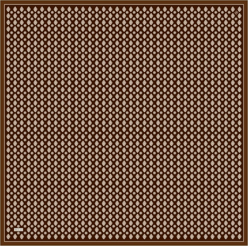 Kahverengi Etnik Desen %100 Twill İpek Eşarp 4308-86