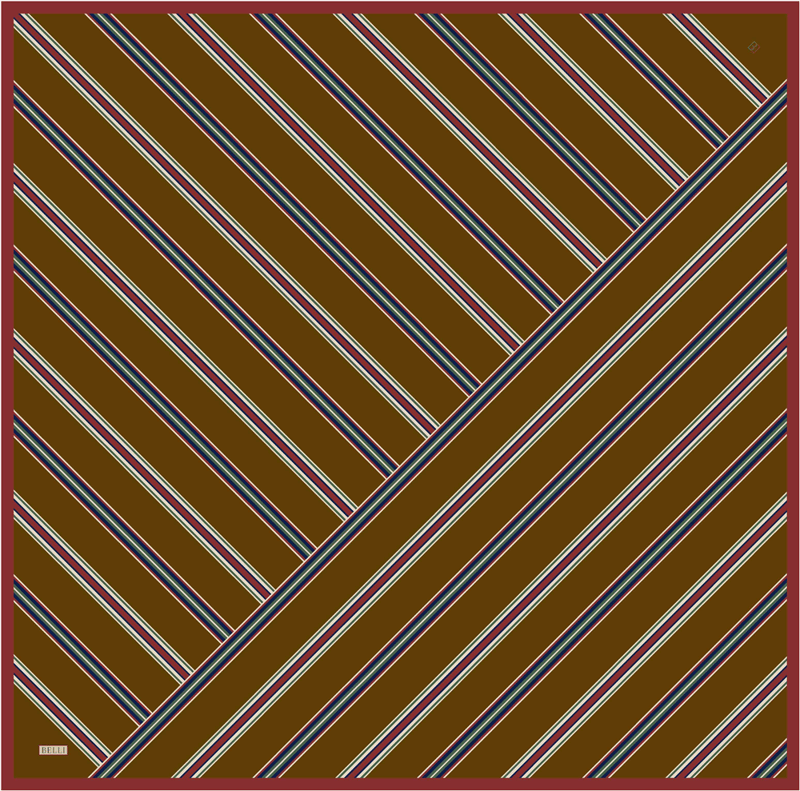 Kahverengi Geometrik Desen %100 Twill İpek Eşarp 4405-32
