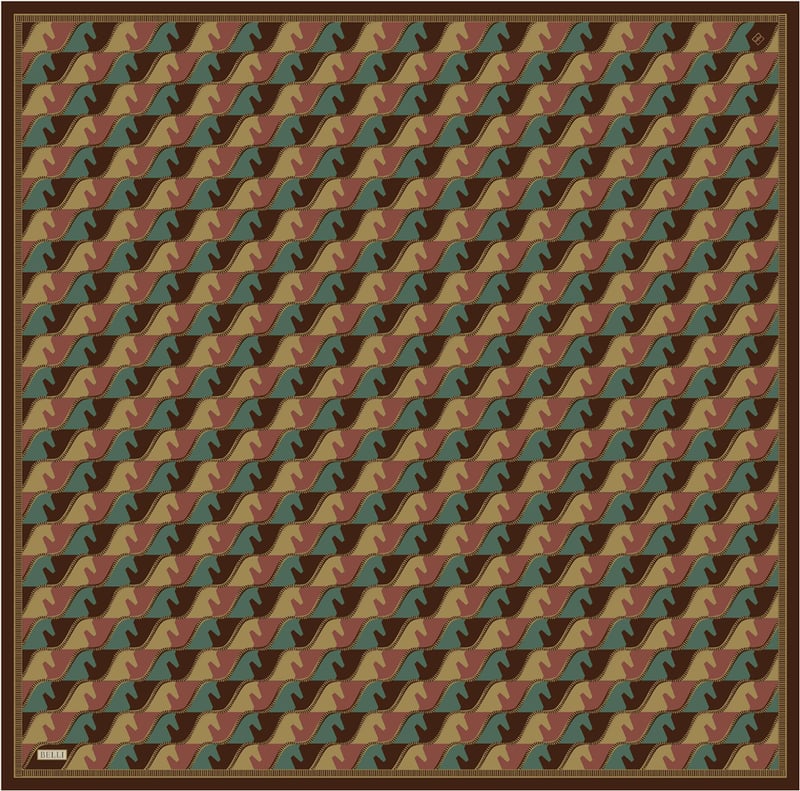 Kahverengi Geometrik Desen %100 Twill İpek Eşarp 4406-84
