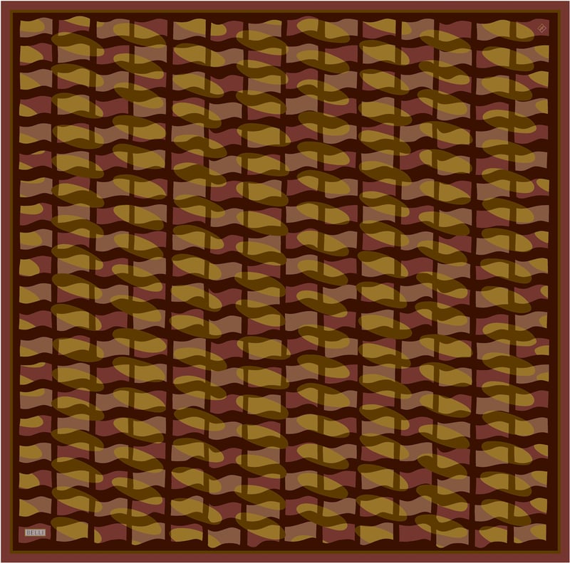 Kahverengi Geometrik Desen %100 Twill İpek Eşarp 4420-52