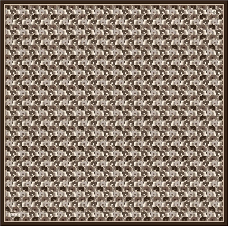 Kahverengi Geometrik Desen %100 Twill İpek Eşarp 4402-58