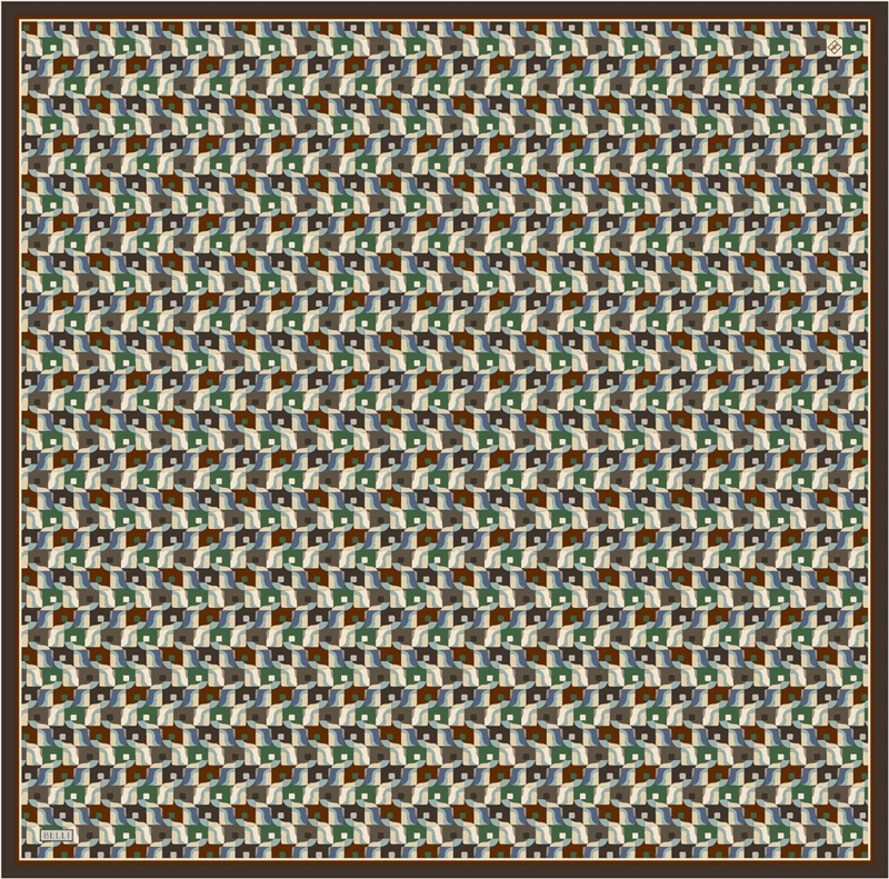 Kahverengi Geometrik Desen %100 Twill İpek Eşarp 4402-50
