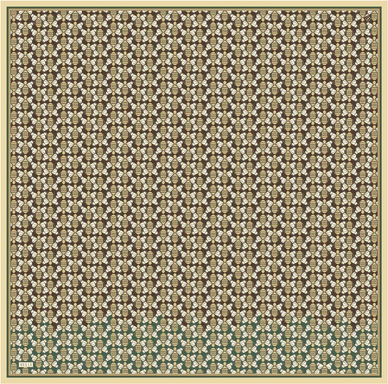 Kahverengi Geometrik Desen %100 Twill İpek Eşarp 4403-50