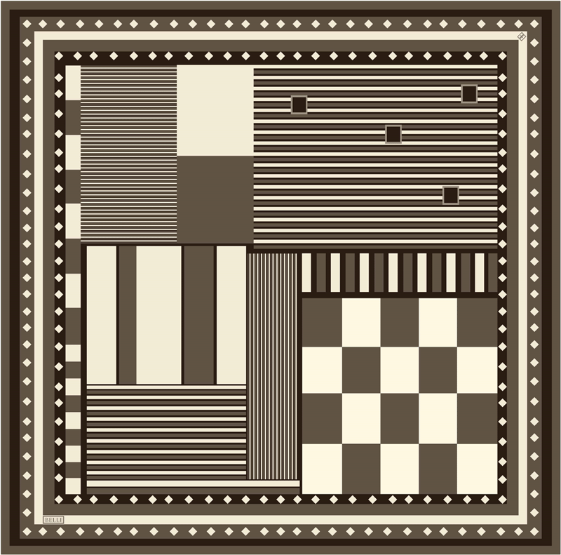 Kahverengi Geometrik Desen %100 Twill İpek Eşarp 4401-57