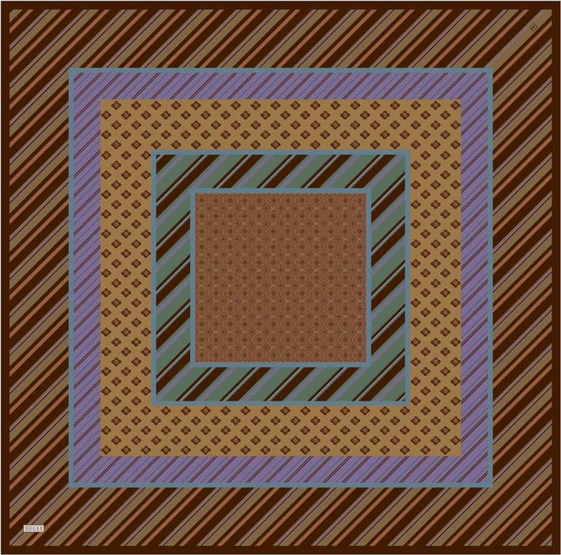 Kahverengi Geometrik Desen %100 Twill İpek Eşarp 4423-51