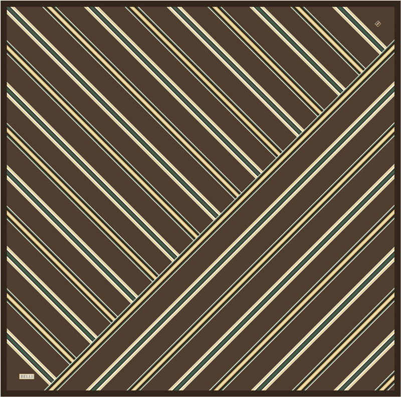 Kahverengi Geometrik Desen %100 Twill İpek Eşarp 4405-51