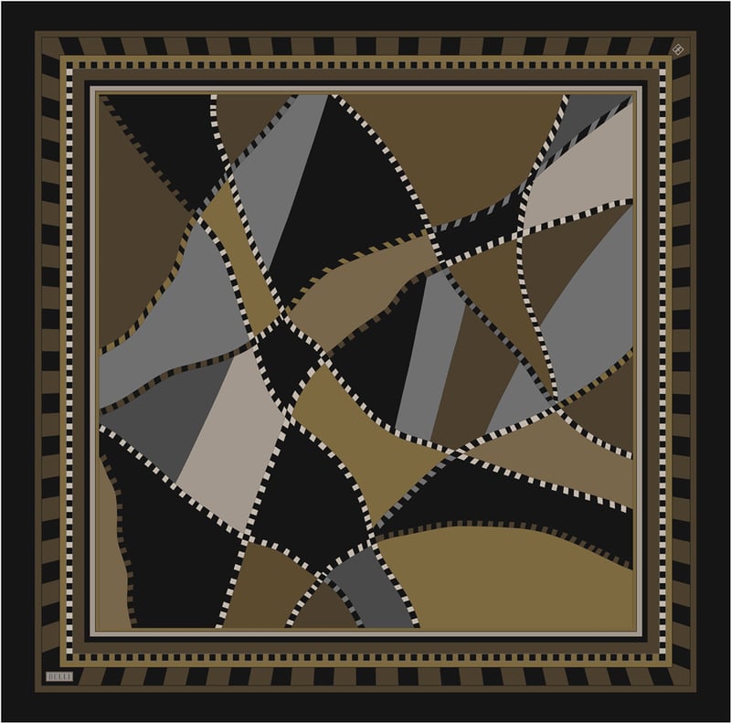Kahverengi Geometrik Desen %100 Twill İpek Eşarp 4419-55