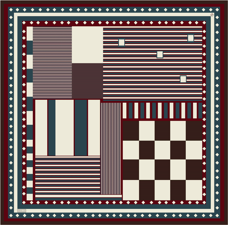 Kahverengi Geometrik Desen %100 Twill İpek Eşarp 4401-03