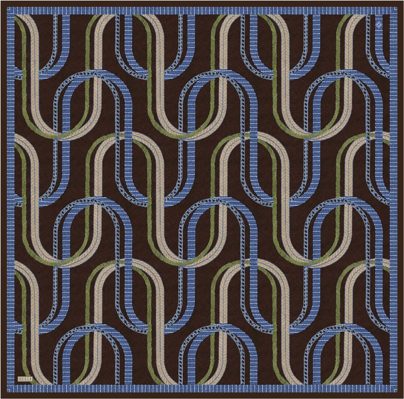 Kahverengi Geometrik Desen %100 Twill İpek Eşarp 4424-56
