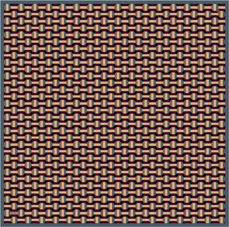 Kahverengi Geometrik Desen %100 Twill İpek Eşarp 4407-02