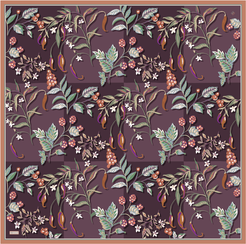 Kahverengi Obje Desen %100 Twill İpek Eşarp 4320-32
