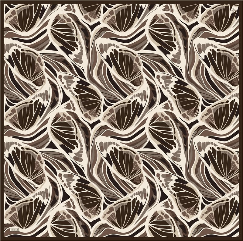 Kahverengi Soyut Desen %100 Twill İpek Eşarp 4417-60