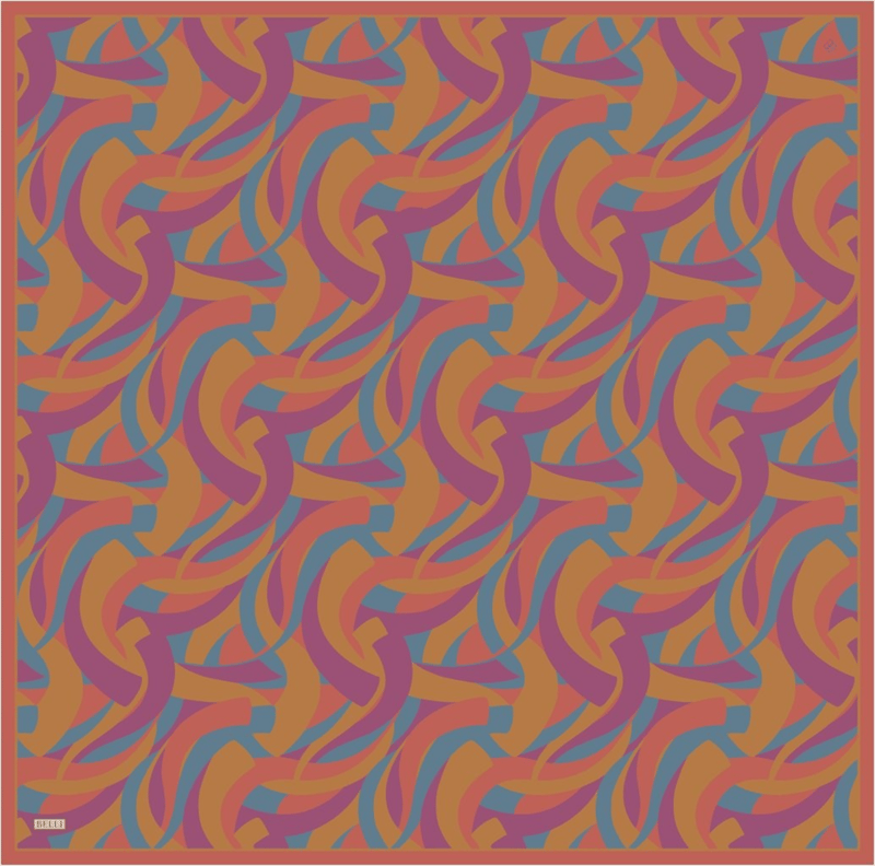 Kiremit Çok Renkli Geometrik Desen %100 Twill İpek Eşarp 4327-83
