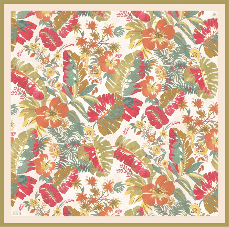 Kırmızı Çiçek Desen %100 Twill İpek Eşarp 4323-01