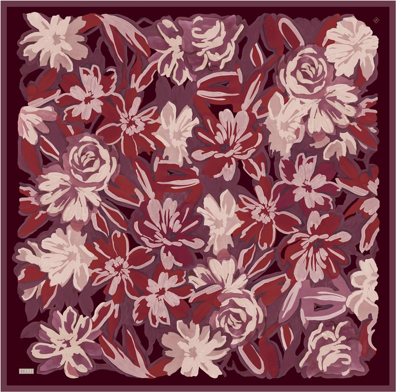 Kırmızı Çiçek Deseni %100 Twill İpek Eşarp 4416-82