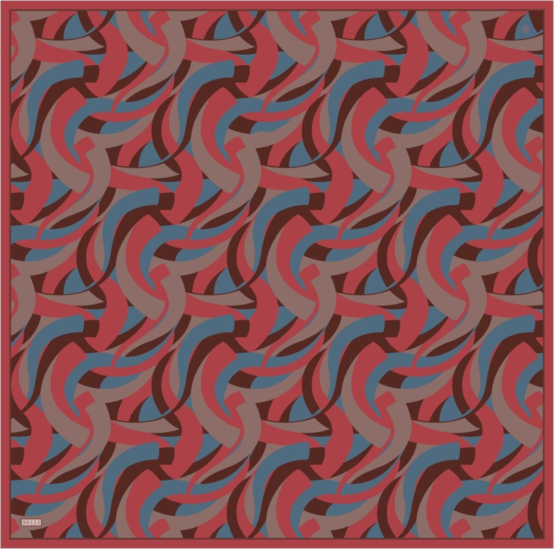 Kırmızı Çok Renkli Geometrik Desen %100 Twill İpek Eşarp 4327-85