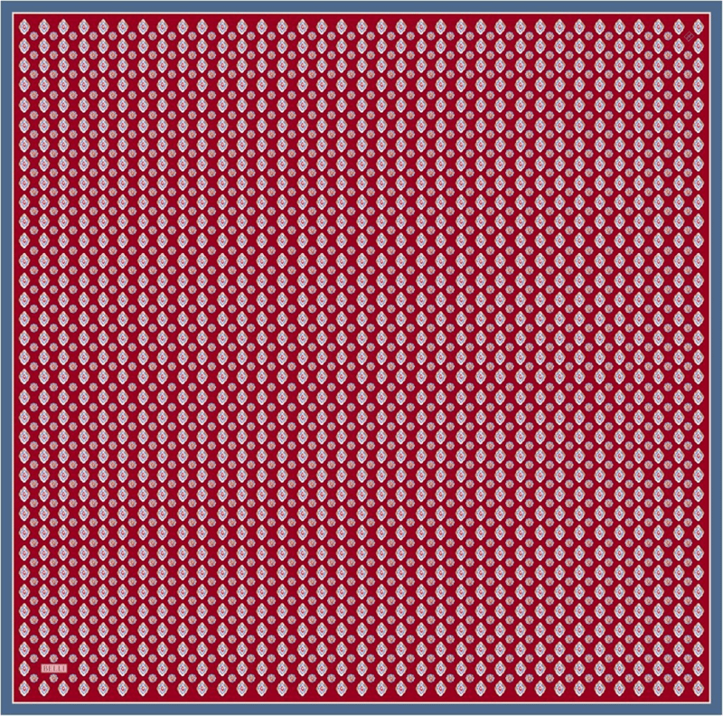 Kırmızı Etnik Desen %100 Twill İpek Eşarp 4308-02