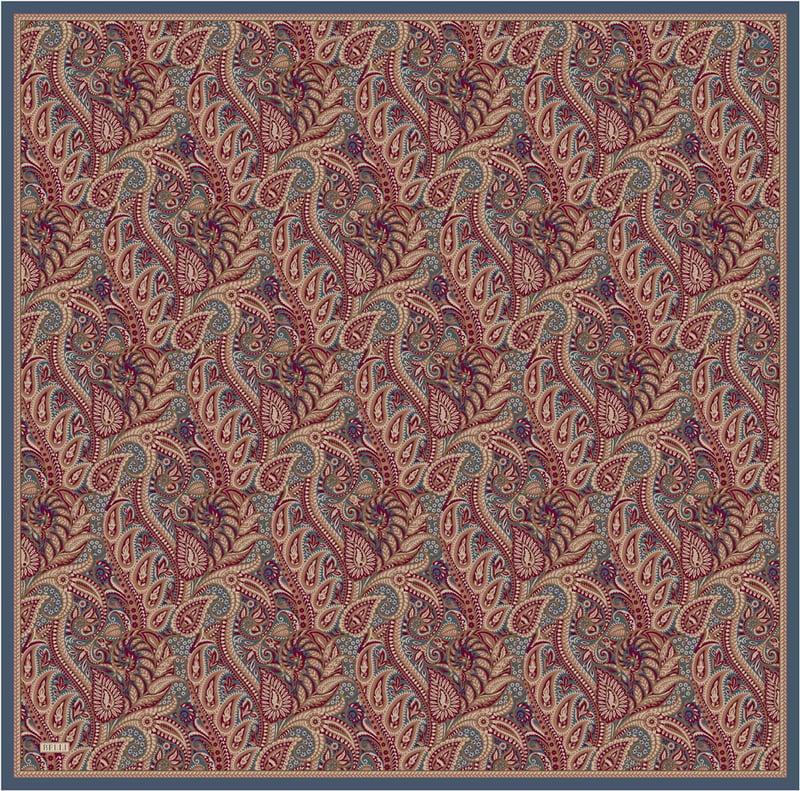 Kırmızı Etnik Desen %100 Twill İpek Eşarp 4404-05