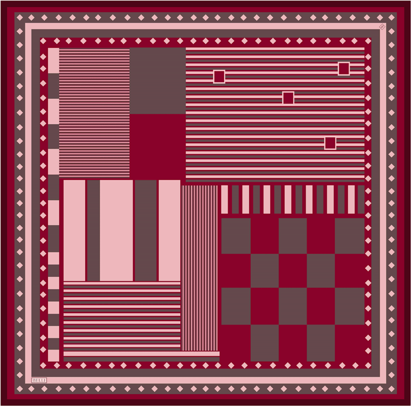 Kırmızı Geometrik Desen %100 Twill İpek Eşarp 4401-35