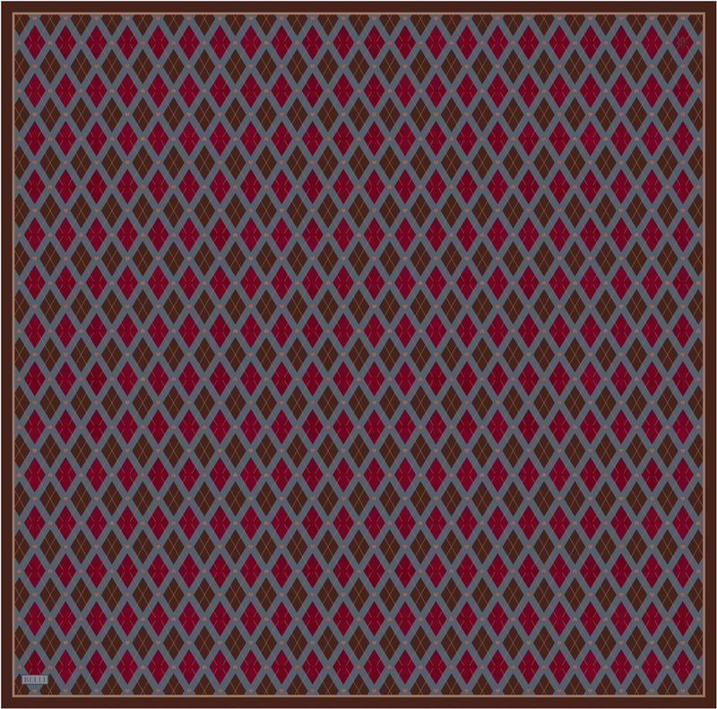 Kırmızı Geometrik Desen %100 Twill İpek Eşarp 4408-02